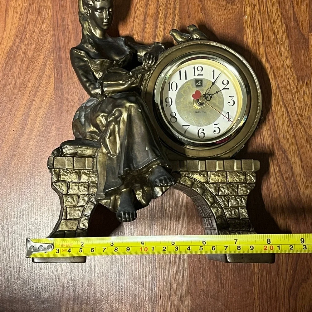 Vintage Victorian Lady Figural Clock Bronze Tone Mantel Decor Taiwan ‼️WORKS‼️